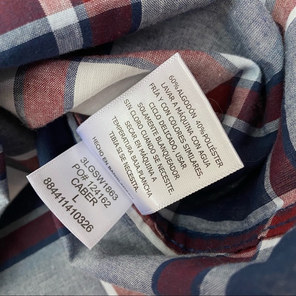 LEVI'S Casual Plaid Short Sleeve Cotton Blend Button Down Shirt Size Large Caber - Picture 8 of 9